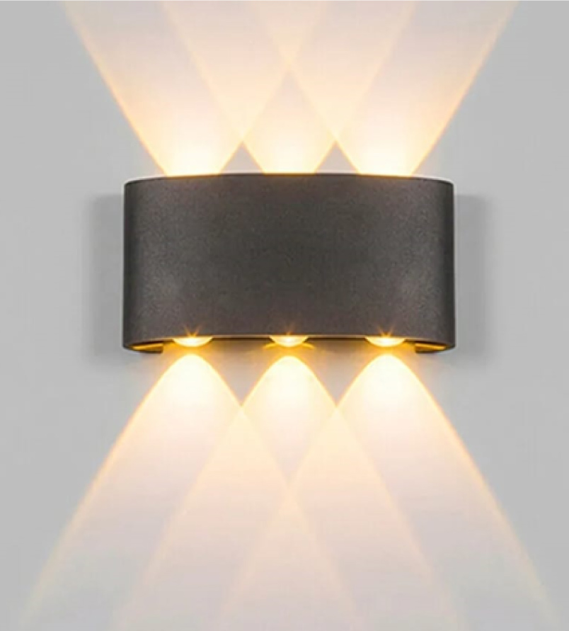 Arandela 6W branca e preta 3 fachos quente 3000K