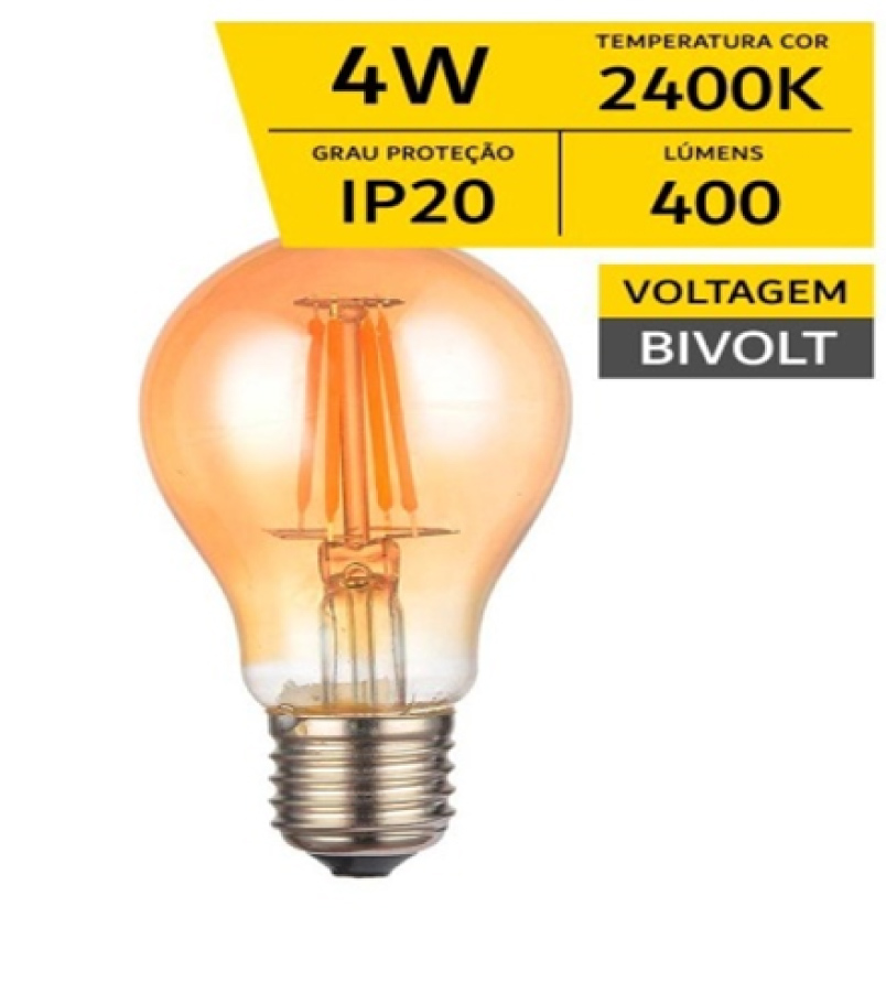 Lâmpada Vintage LED A60 4 W E27 2.400K Bco. Quente
