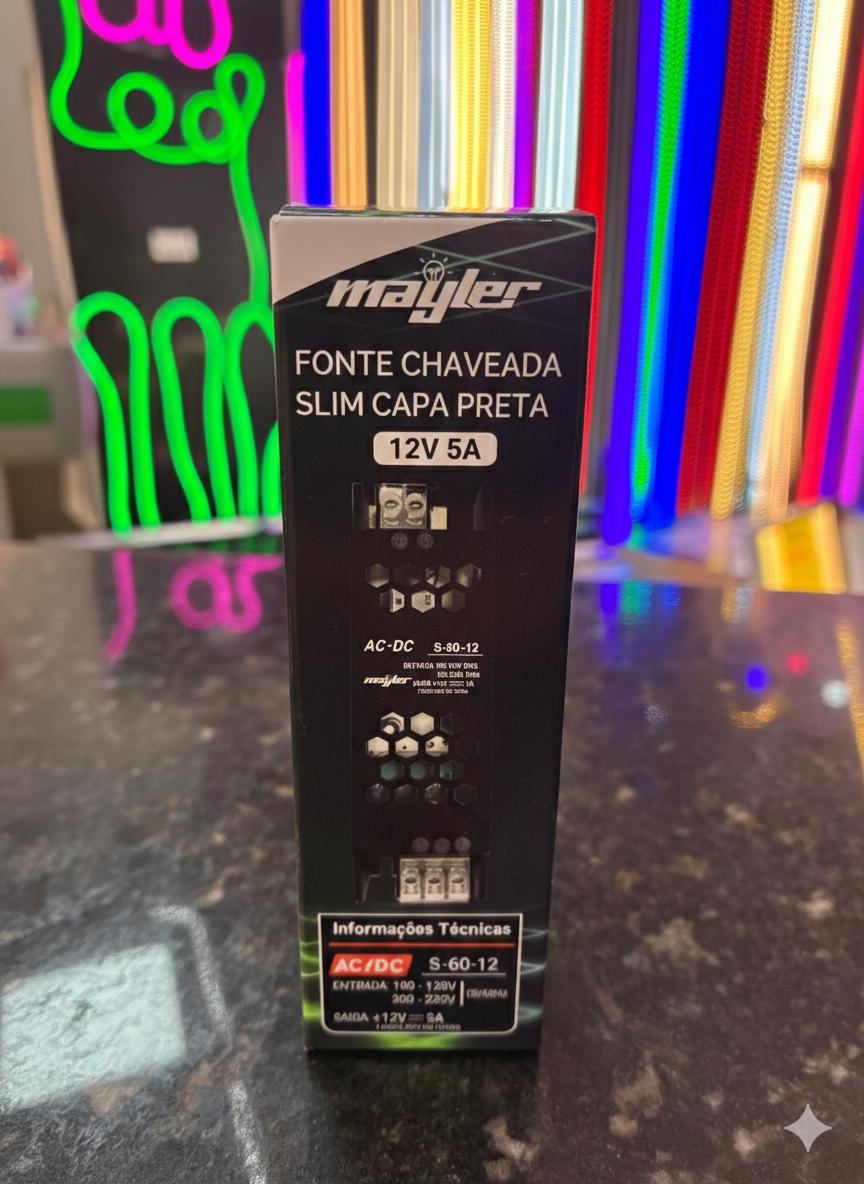 Fonte Chaveada Slim Capa Preta Mayler 5a